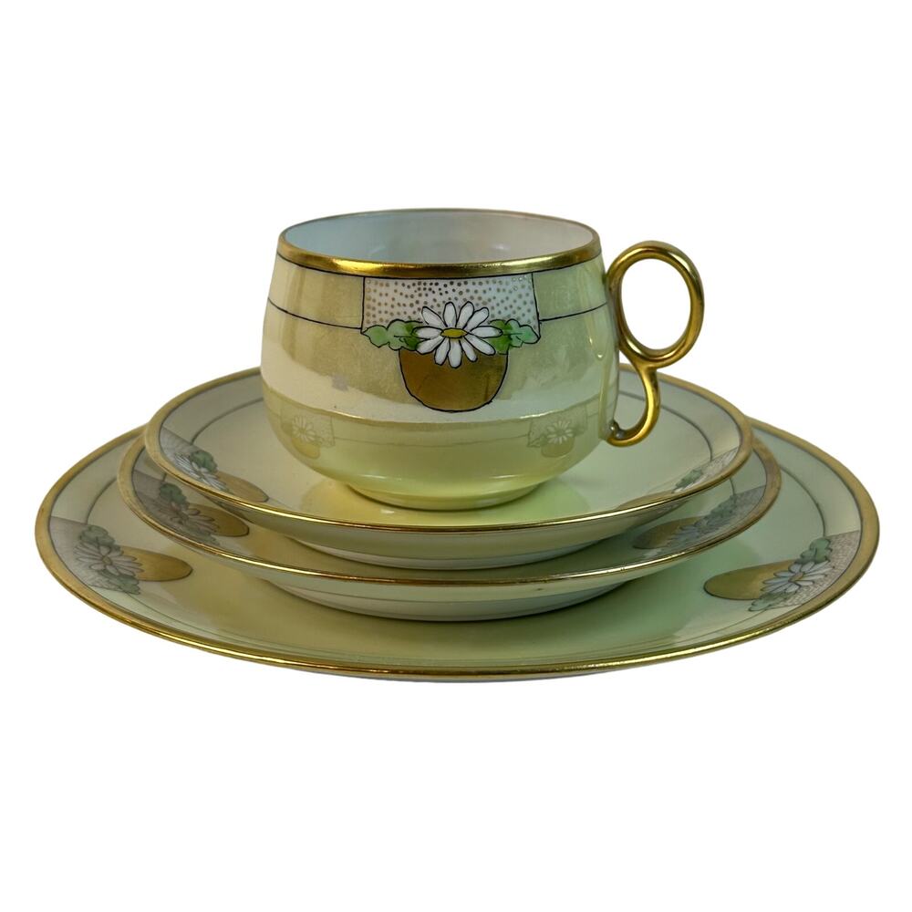 Art Nouveau 4 Piece Thomas Bavaria Luncheon Set Light Yellow & Daisy design VTG